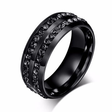 anel de titânio elegante diamante negro para homens